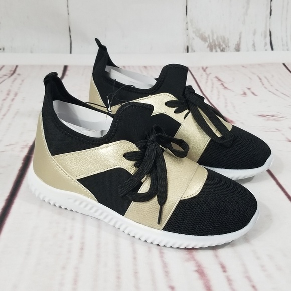 Shoes - Gold Metallic Color Block Band Trainers Sneakers